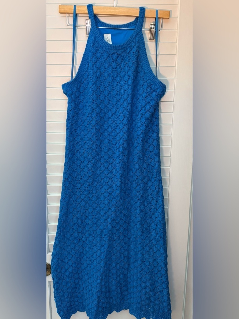 Eliza J Cobalt Blue Crochet Knit Halter Dress Size Large